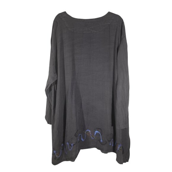 Blue Fish tunic top wave print button front hand printed Size 2 neutral organic - Picture 2 of 12